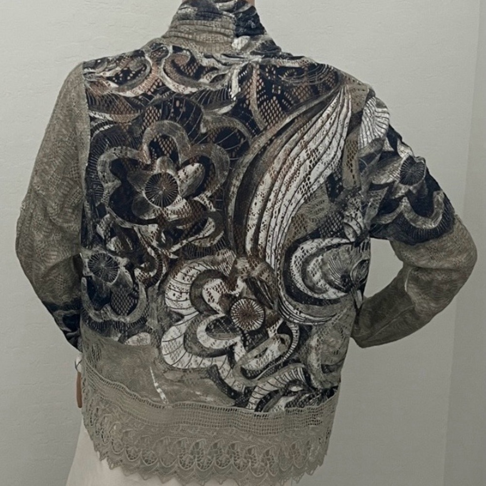 Chico's Taupe and Blue Embellished Open Cardigan with Cutout Pattern -Size 1 - Picture 3 of 13